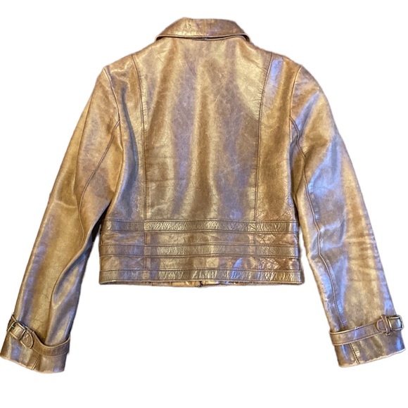 Ralph Lauren Blue Label Aviator Strap Cropped Brown Leather Jacket - Picture 3 of 13